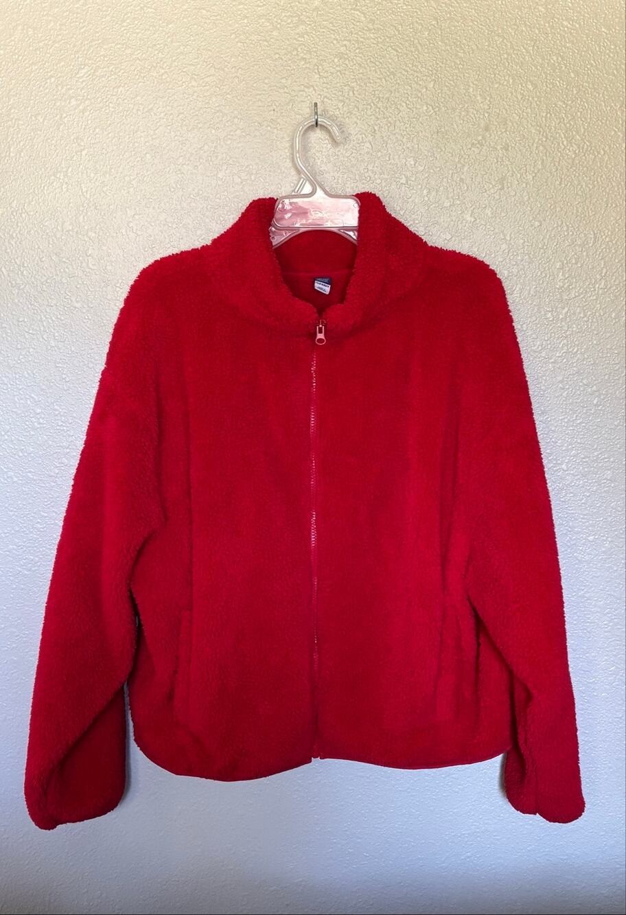 Women’s Old Navy Red Cropped Go-Recycled Fleece Sherpa Zip Jacket Coat, XXL 2X